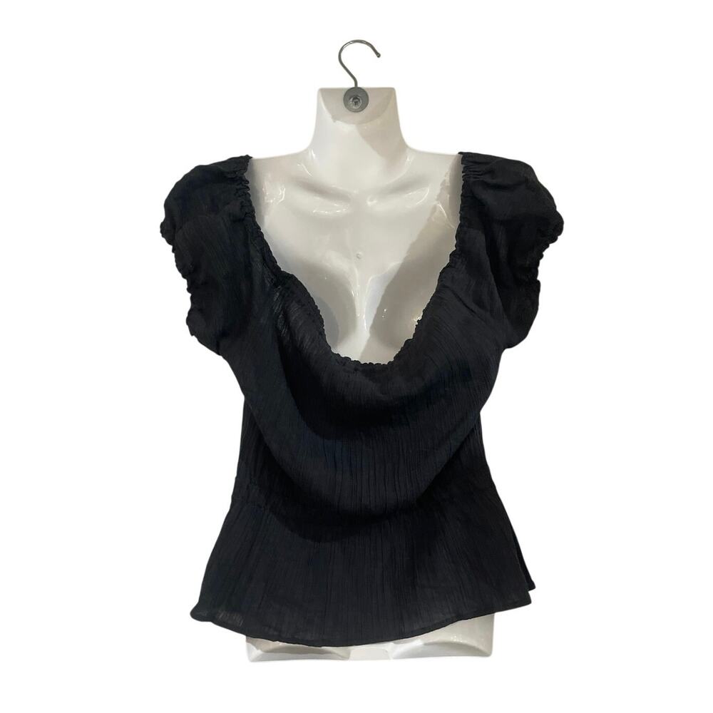 Ferrus Peasant Pleated Crinkle Texture Peplum Gauze Blouse Y2K Boho Cottagecore - Picture 2 of 4